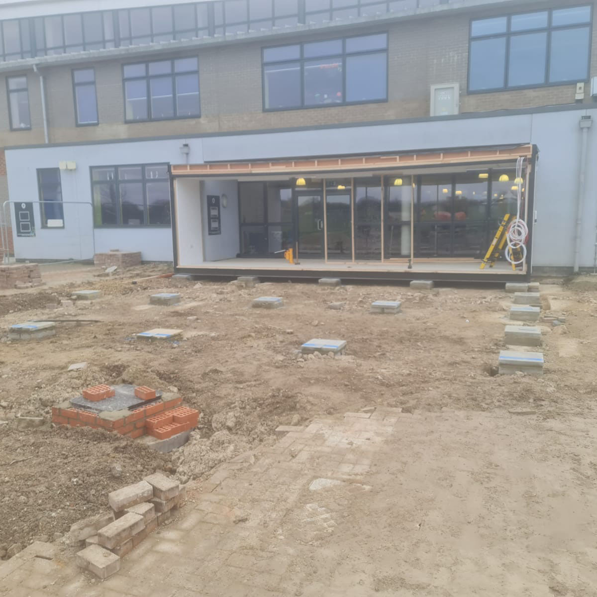 building with excavated outdoors area